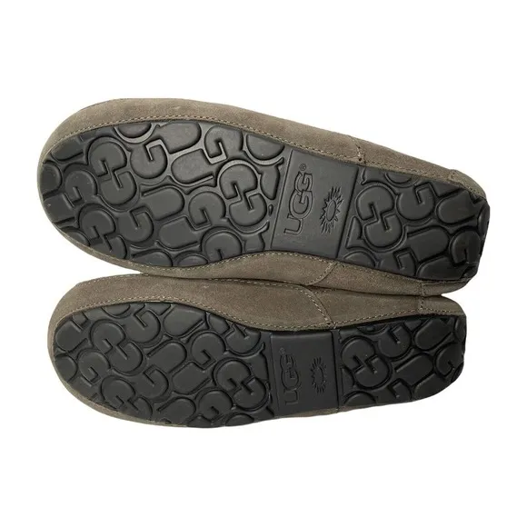 NEW Mens UGG Ascot GRAY Suede Sheepskin Loafer Slippers RUBBER SOLE Size 8