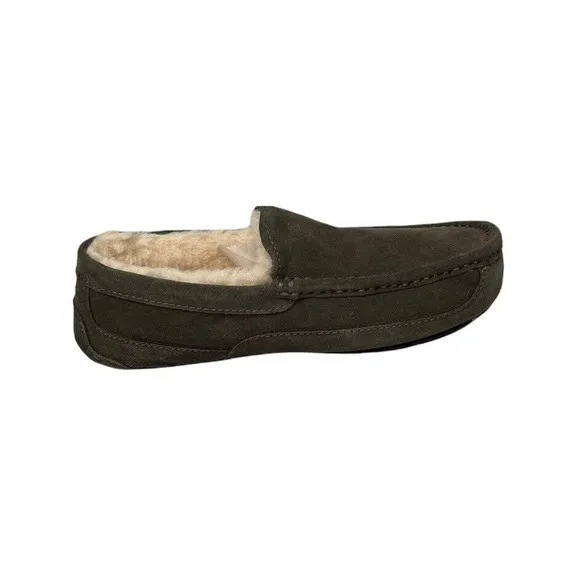 NEW Mens UGG Ascot GRAY Suede Sheepskin Loafer Slippers RUBBER SOLE Size 8