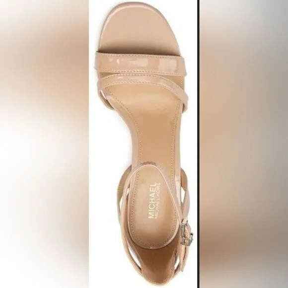 New MICHAEL Michael Kors Kimberly Patent Leather Ankle Strap Dress Sandals  9.5