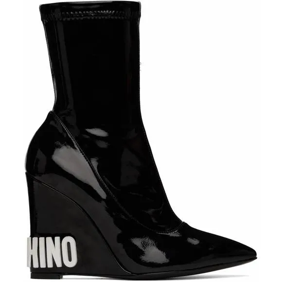 NEW MOSCHINO women's wedge ankle boots in black