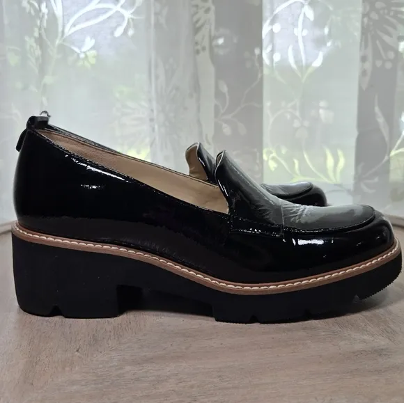 NEW! Naturalizer Black Patent Leather Chunky Loafers Size 7, Naturalizer Loafers