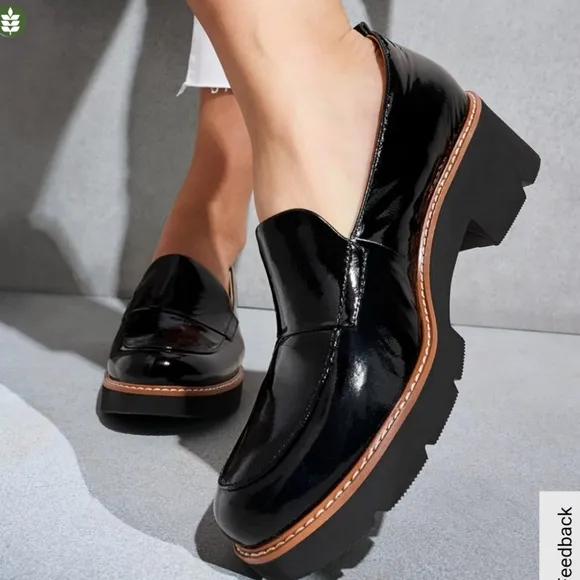 NEW! Naturalizer Black Patent Leather Chunky Loafers Size 7, Naturalizer Loafers