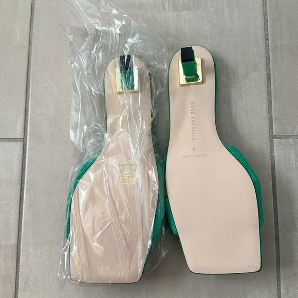 NEW NIB Good American Green Terry Slip-on Kitten Heel Sandal Size 9