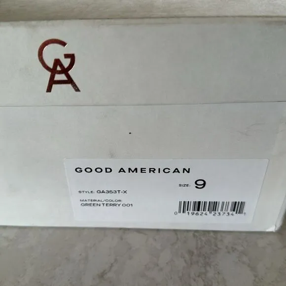 NEW NIB Good American Green Terry Slip-on Kitten Heel Sandal Size 9