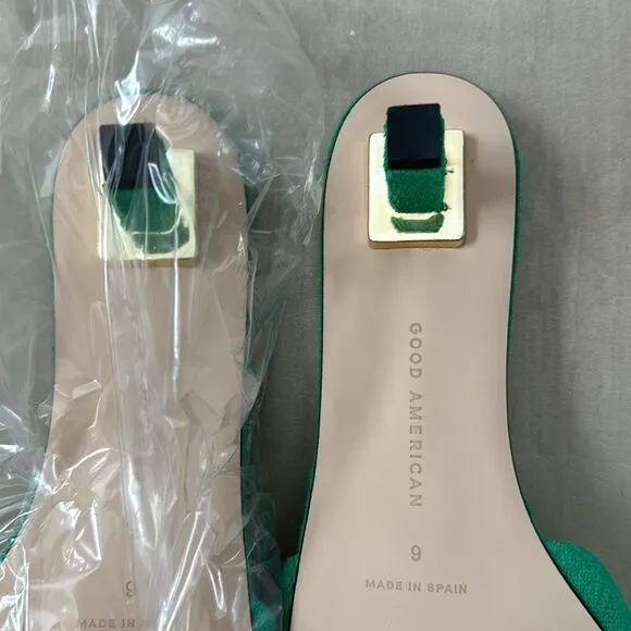 NEW NIB Good American Green Terry Slip-on Kitten Heel Sandal Size 9