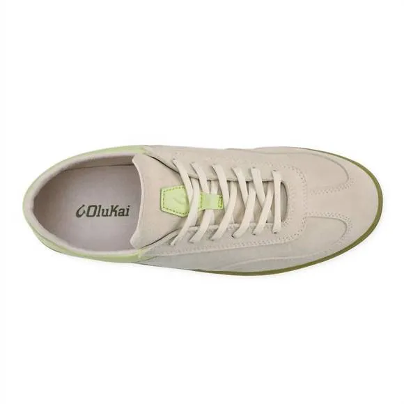 NEW OLUKAI men's punini suede sneakers in bone/sprout