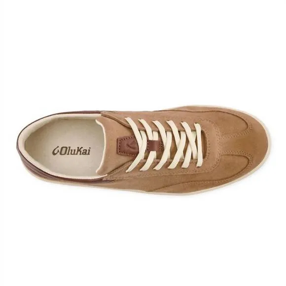 NEW OLUKAI men's punini suede sneakers in tan/toffee