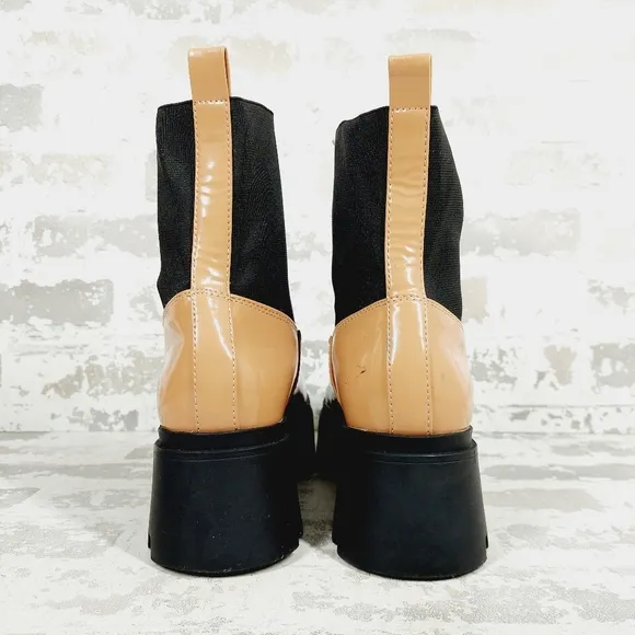 NEW Open Edit Women’s Iris Tan PU Lug Sole Platform Chelsea Ankle Boots i102