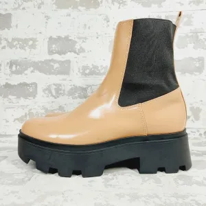 NEW Open Edit Women’s Iris Tan PU Lug Sole Platform Chelsea Ankle Boots i102