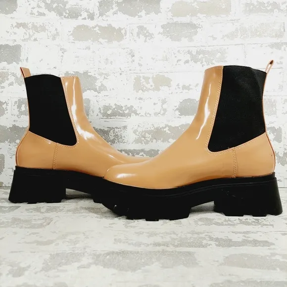 NEW Open Edit Women’s Iris Tan PU Lug Sole Platform Chelsea Ankle Boots i102