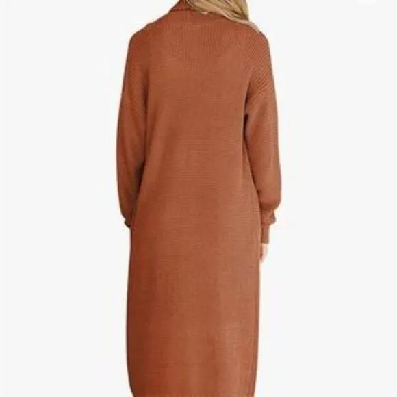 New Oversized Slouchy Chunky Knit Open Front Sweater Coat with Pockets