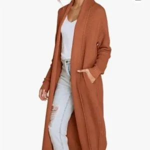 New Oversized Slouchy Chunky Knit Open Front Sweater Coat with Pockets