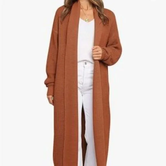 New Oversized Slouchy Chunky Knit Open Front Sweater Coat with Pockets