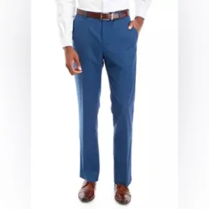 NEW Perry Ellis Portfolio Men’s Payson Slim Fit Flat Front Dress Pant Blue 32x32