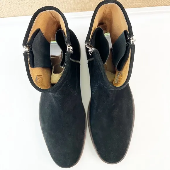 NEW REPUBLIC Men’s Black Suede Twin Zipper Luxury Boots Size 11.5