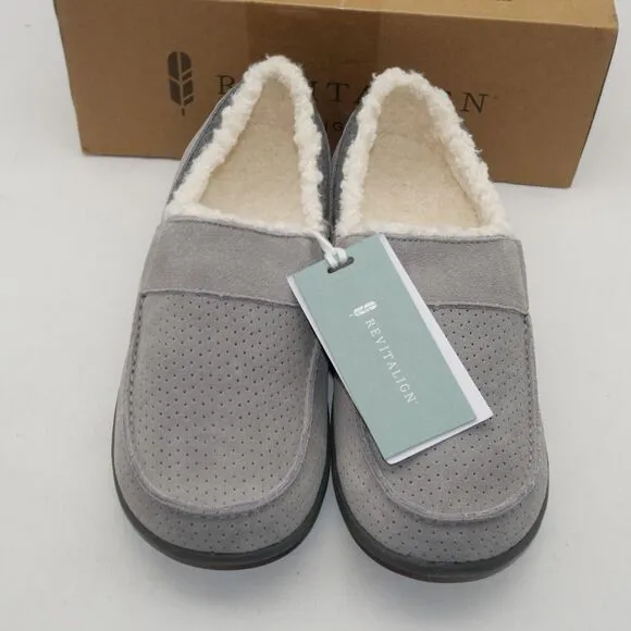 NEW Revitalign Men's 8 Fiesta Orthotic Slippers Grey Indoor/ Outdoor Suede