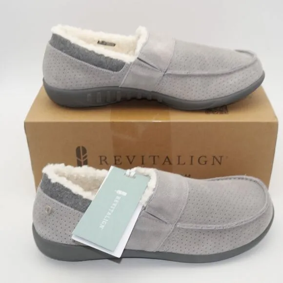 NEW Revitalign Men's 8 Fiesta Orthotic Slippers Grey Indoor/ Outdoor Suede