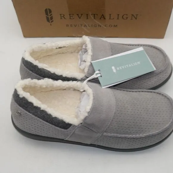 NEW Revitalign Men's 8 Fiesta Orthotic Slippers Grey Indoor/ Outdoor Suede