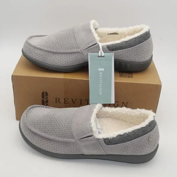 NEW Revitalign Men's 8 Fiesta Orthotic Slippers Grey Indoor/ Outdoor Suede