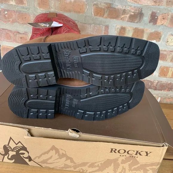 New Rocky Western 12” Mens Waterproof Cabernet Brown Red Cowboy Boots Size 14‎ W