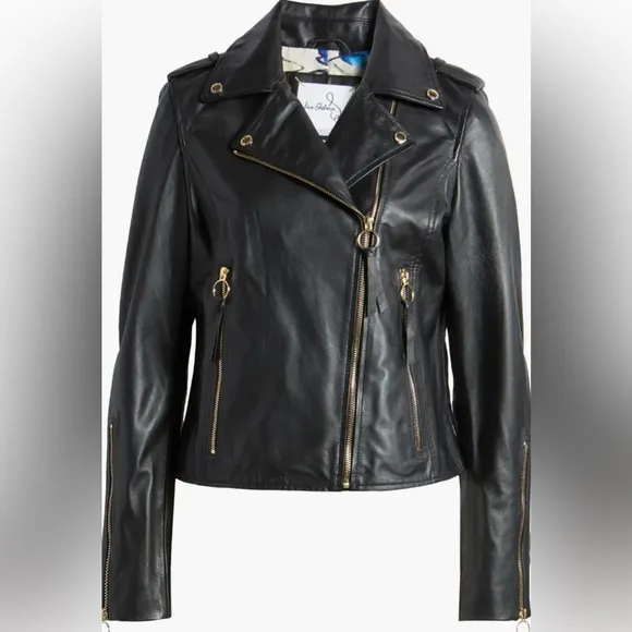 NEW [Sam Edelman] Black Long Sleeve Full Zipped Pockets Biker Womens Jacket Sz S