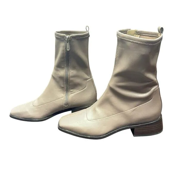 New Sam Edelman Tierney Mid Calf Vegan Leather Tan Ankle Boots Women's 6.5