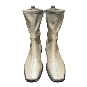New Sam Edelman Tierney Mid Calf Vegan Leather Tan Ankle Boots Women's 6.5
