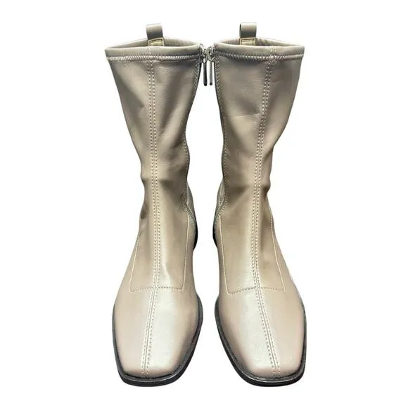 New Sam Edelman Tierney Mid Calf Vegan Leather Tan Ankle Boots Women's 6.5
