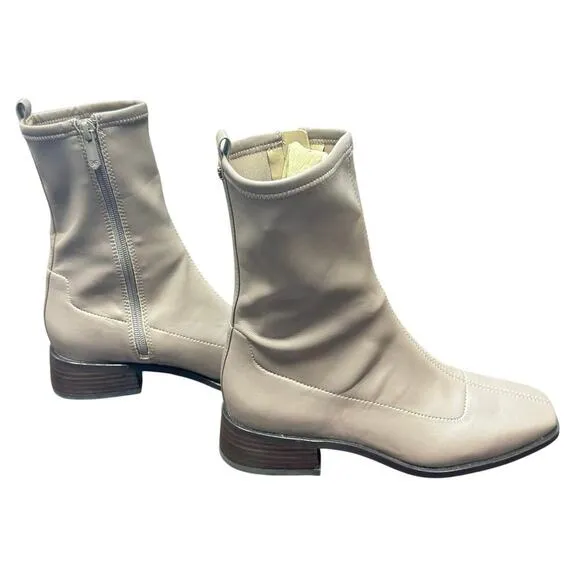 New Sam Edelman Tierney Mid Calf Vegan Leather Tan Ankle Boots Women's 6.5