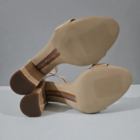 NEW Sam Edelman Yaro Block Heel Sandal Beige Blush Patent Size 10