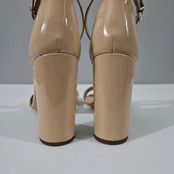 NEW Sam Edelman Yaro Block Heel Sandal Beige Blush Patent Size 10