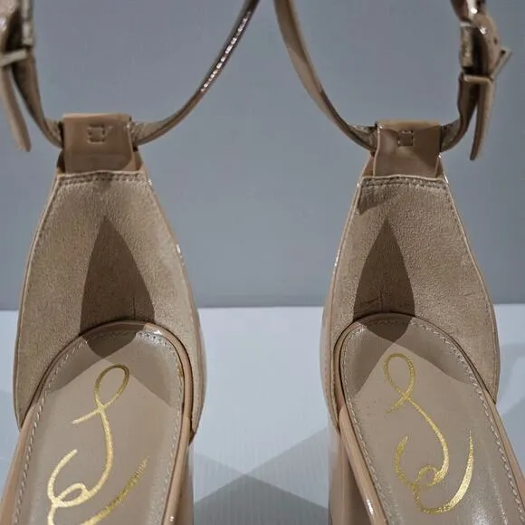 NEW Sam Edelman Yaro Block Heel Sandal Beige Blush Patent Size 10