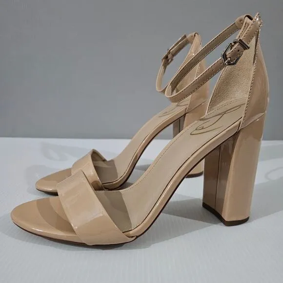 NEW Sam Edelman Yaro Block Heel Sandal Beige Blush Patent Size 10