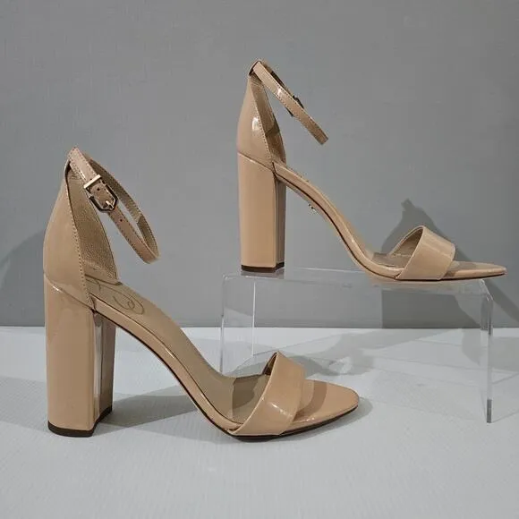 NEW Sam Edelman Yaro Block Heel Sandal Beige Blush Patent Size 10