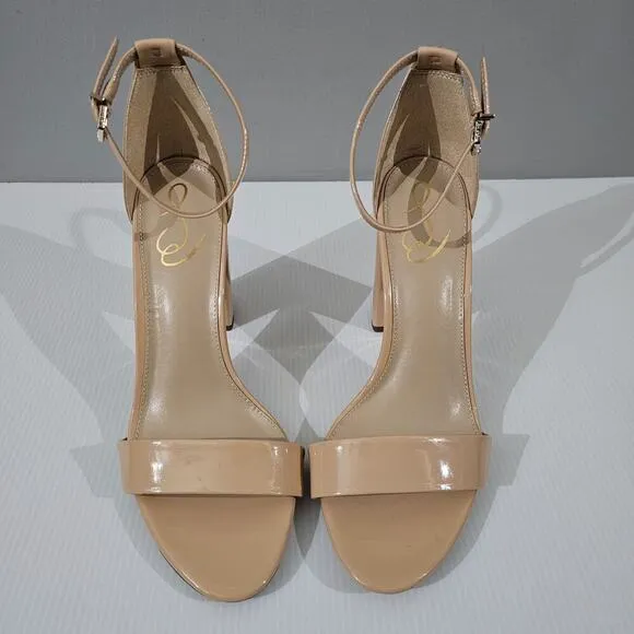 NEW Sam Edelman Yaro Block Heel Sandal Beige Blush Patent Size 10