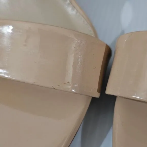 NEW Sam Edelman Yaro Block Heel Sandal Beige Blush Patent Size 10
