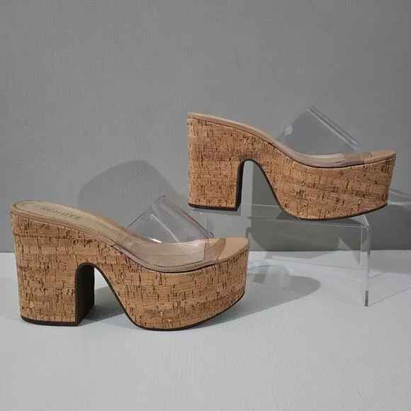 NEW Schutz Dalle Platform Sandal Cutout Clear Vinyl Cork Size 9.5
