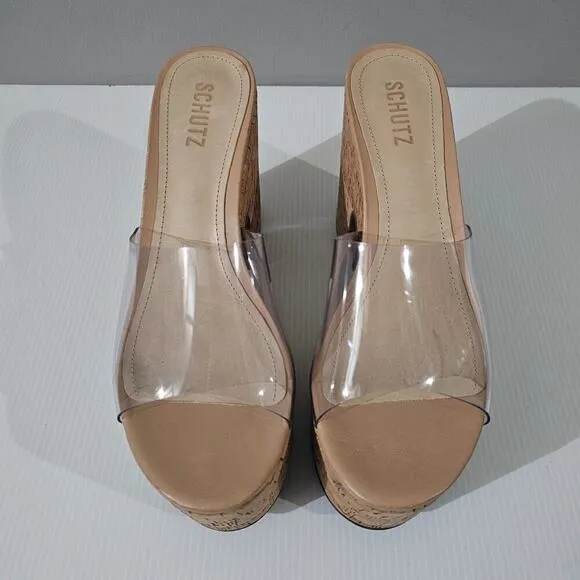 NEW Schutz Dalle Platform Sandal Cutout Clear Vinyl Cork Size 9.5