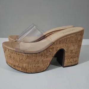 NEW Schutz Dalle Platform Sandal Cutout Clear Vinyl Cork Size 9.5