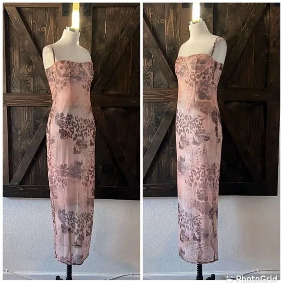 New Sexy floral-print stretch-mesh maxi Bodycon  dress