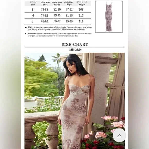 New Sexy floral-print stretch-mesh maxi Bodycon  dress