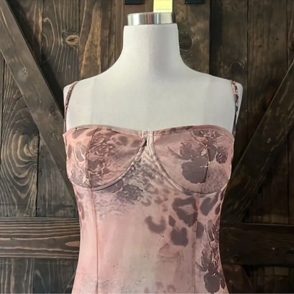 New Sexy floral-print stretch-mesh maxi Bodycon  dress
