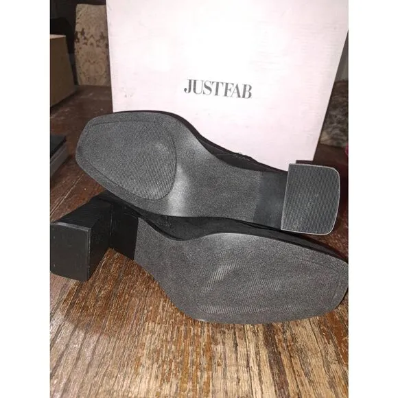 New Size 12 JustFab Black Gabrielle Bootie Ankle  Boots Chunky Heel Dress Shoes