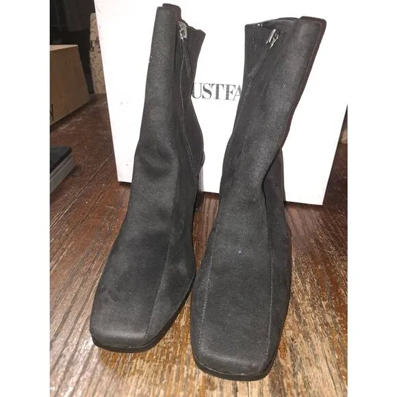 New Size 12 JustFab Black Gabrielle Bootie Ankle  Boots Chunky Heel Dress Shoes