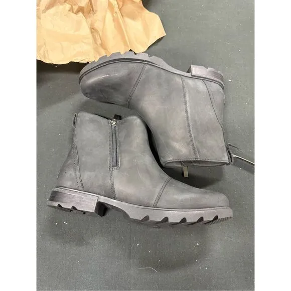 New Sorel Emilie III Zip Waterproof Black Leather Boots 10