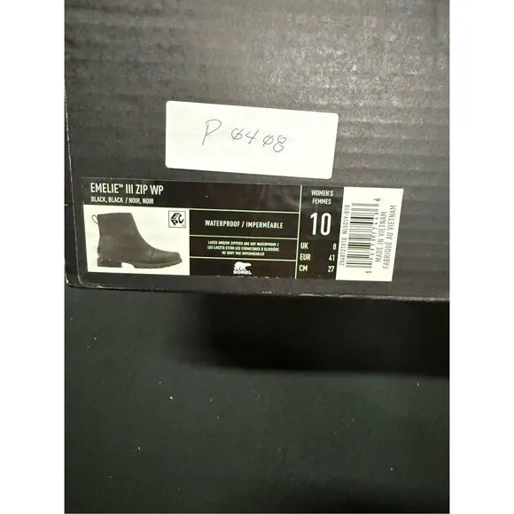 New Sorel Emilie III Zip Waterproof Black Leather Boots 10