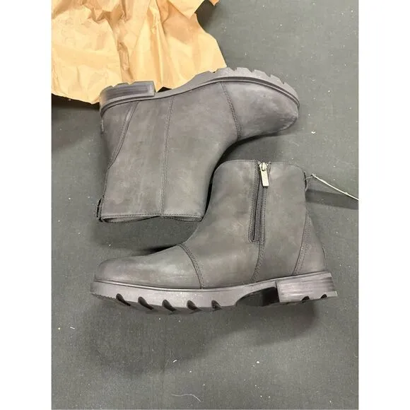 New Sorel Emilie III Zip Waterproof Black Leather Boots 10