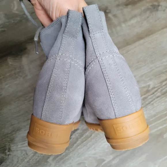 New Sorel Evie Leather Waterproof Suede Lace Up Lug Sole Wedge Heel Ankle Boots