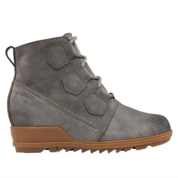 New Sorel Evie Leather Waterproof Suede Lace Up Lug Sole Wedge Heel Ankle Boots