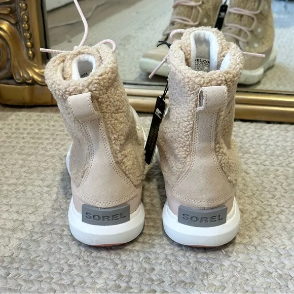 NEW Sorel Explorer ll Cozy Joan Lace Up Boots Faux Shearling Tan Pink NWT